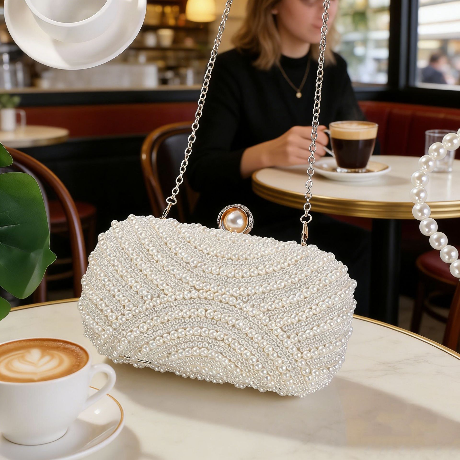 Women Handheld Bags - حقيبة يد نسائية بسيطة مزينة باللؤلؤ