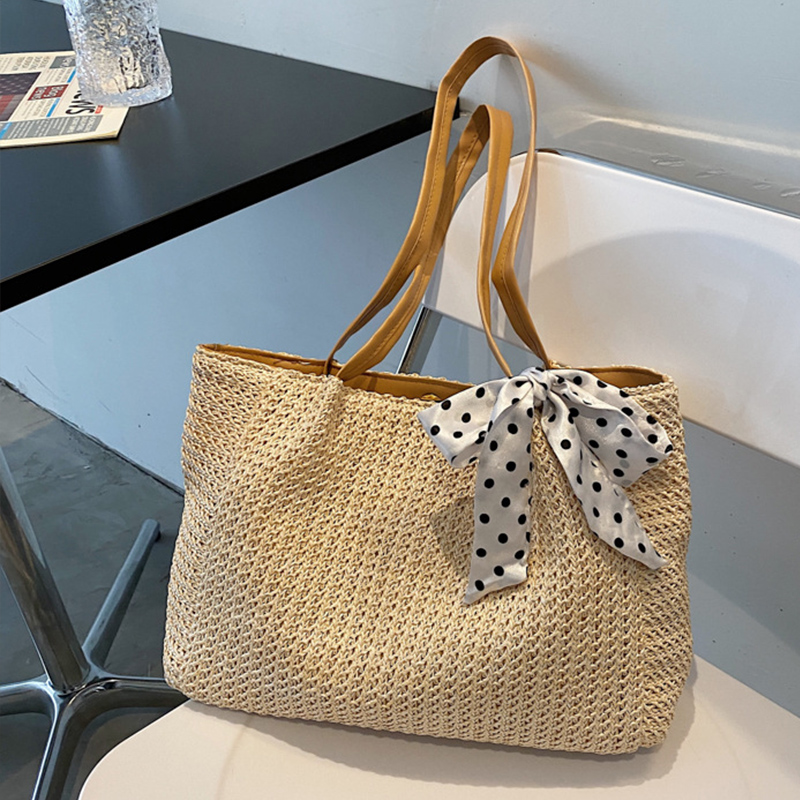Women Bags Handmade - الصيف وشاح Bowknot القش حقيبة للنساء