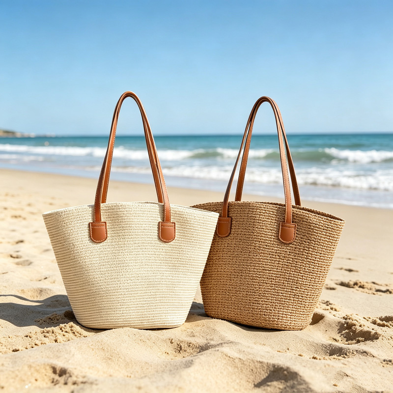 Women Bags Leather - حقيبة يد نسائية من القش بلون
