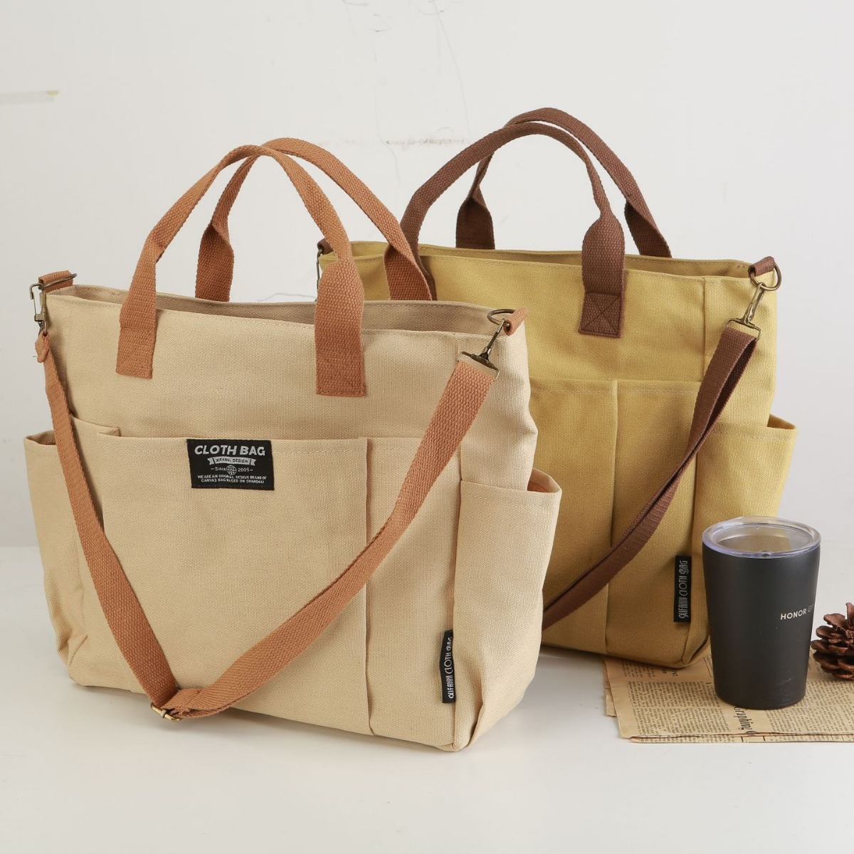 Women Handheld Bags - حقيبة قماشية متعددة الجيوب، حقيبة يد