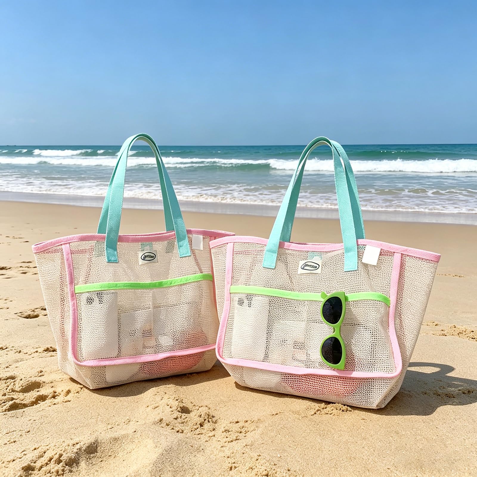 حقائب شاطئ نسائية ملونة قابلة  - مراجعة Mesh Net Bag وسعره