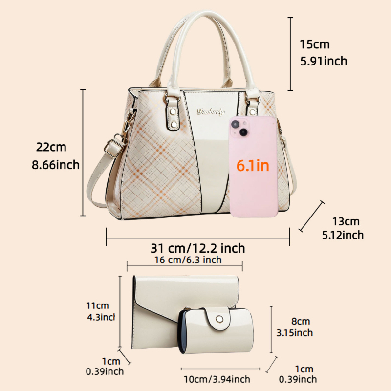 طقم حقائب نسائية من 3 قطع بتصم - مراجعة Women Bags Leather وسعره